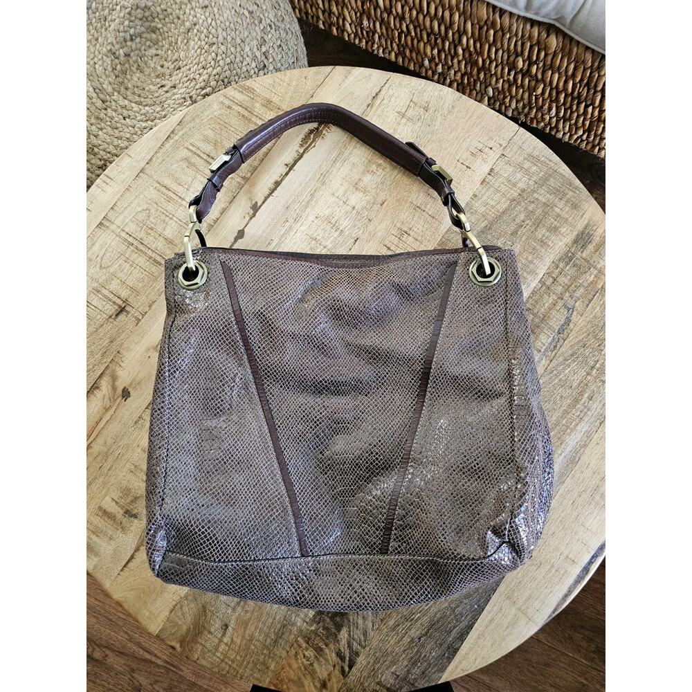 OrYany Brown Large Reptile Embossed Shoulder Bag Pockets Hobo Bohemian - Picture 5 of 15